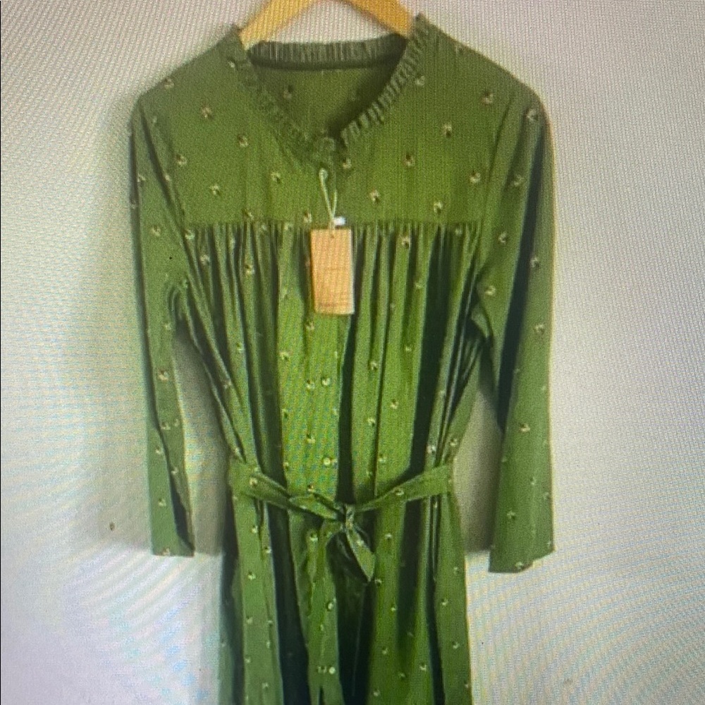 Chic Green Floral Long Sleeve Dress